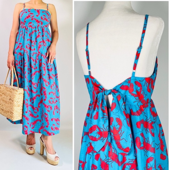 Blue and Red Lobster Print Maxi Dress - Picture 1 of 11